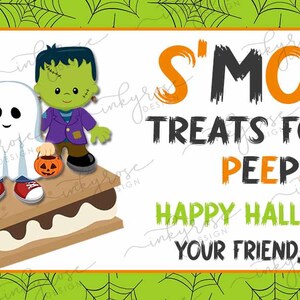 May include: A Halloween-themed printable sign with a s'more graphic and the text "S'more Treats for My Peeps! Happy Halloween! Your Friend, Taylor".