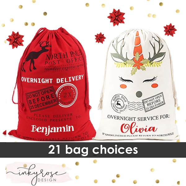 Santa Bag, Personalized Santa's Gift Sack, Custom or Blank Bags, Canvas Christmas Toy Bag for Presents , Boy or Girl, Red Green