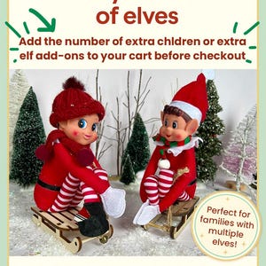 Elf on the Shelf accessory kit for multiple kids or elves — pre-organized holiday scenes with mini props and sleds. Perfect Christmas elf kit for families, easy setup, coordinated North Pole fun.”