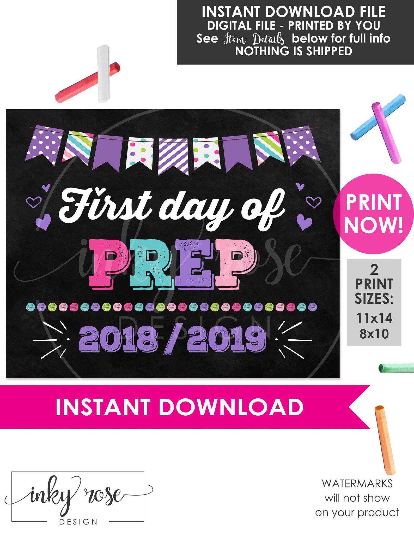 First Day of Prep Sign Girl First Day of School Sign Chalk Etsy