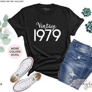 Birth Year Shirt 1979, Retro 1979 T-Shirt, 1979 Birthday Gift for Him or Her, Ready to Ship Graphic Tee, Unisex Shirt Black
