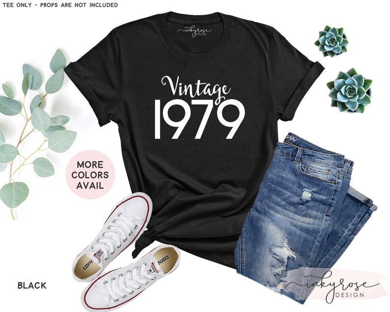 Birth Year Shirt 1979, Retro 1979 T-Shirt, 1979 Birthday Gift for Him or Her, Ready to Ship Graphic Tee, Unisex Shirt Black