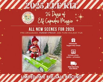 24 Day Elf Kit 2025, Christmas Elf Activity Kit with Elf Props & Accessories, 7 12 28 Days of Elf Scenes and Holiday Elf Activities for Kids