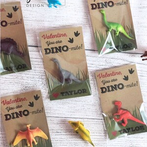Dinosaur Valentine Cards, PRINTED Dino-mite Valentines for Boys Kids, Classroom Valentine's Day Card Toy Class School Non Candy Dinomite image 2