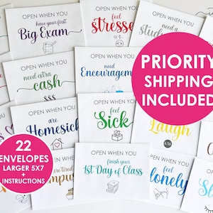 Open When Envelopes College with PRIORITY SHIPPING, Set of 20 Open When Cards Letters College Gifts, Going Away to College Care Package