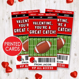 Football Valentines Cards PRINTED, Personalized Kids Valentine's Day Card, Football Ticket Sports Valentine, Classroom School Boys
