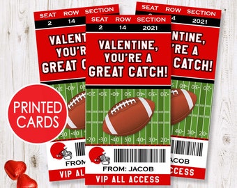 Football Valentines Cards PRINTED, Personalized Kids Valentine's Day Card, Football Ticket Sports Valentine, Classroom School Boys