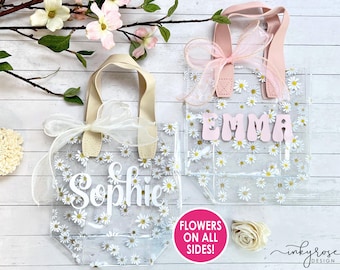 Flower Girl Proposal Gift Bag, Daisy Gift Bag with Handles, Personalized Gift for Flower Girl, Custom Transparent Gift Bag with Ribbon