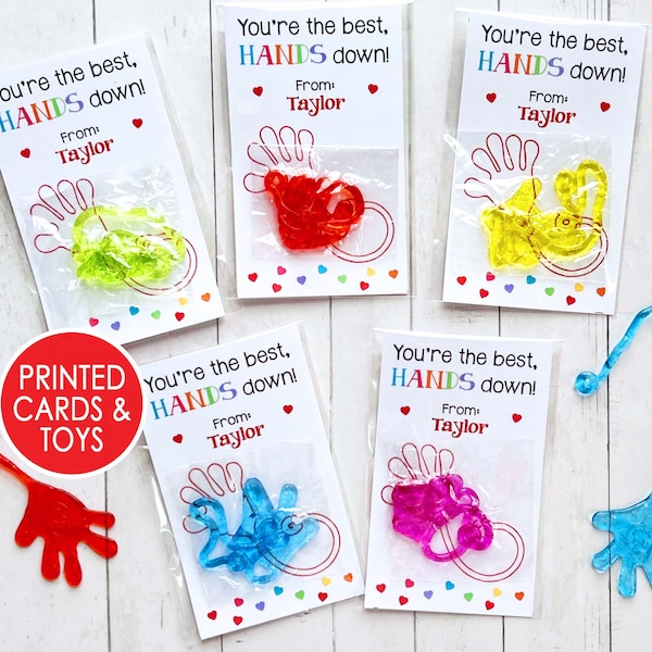 Sticky Hands Valentine Cards, PRINTED School Valentines for Class, Valentines for Students, Valentines from Teacher, Candy Free