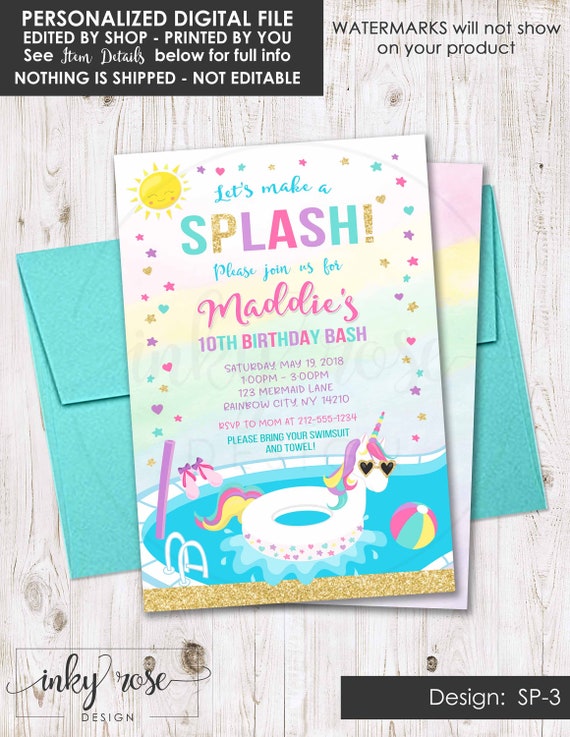 Splash Birthday Party Invitation PRINTABLE Unicorn Pool Party | Etsy