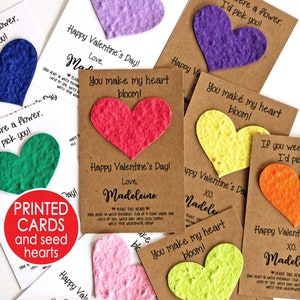 Seed Heart Plantable Valentines, PRINTED Valentine's Day Cards for Kids, Teacher Valentine Classroom School Non Candy Free for Girls