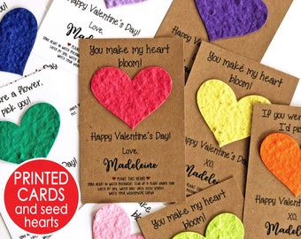 Seed Heart Plantable Valentines, PRINTED Valentine's Day Cards for Kids, Teacher Valentine Classroom School Non Candy Free for Girls