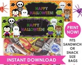 Halloween Bag Toppers PRINTABLE Instant Download Halloween Birthday Party Favors , Chalkboard Bag Topper Classroom Party Supplies Costume