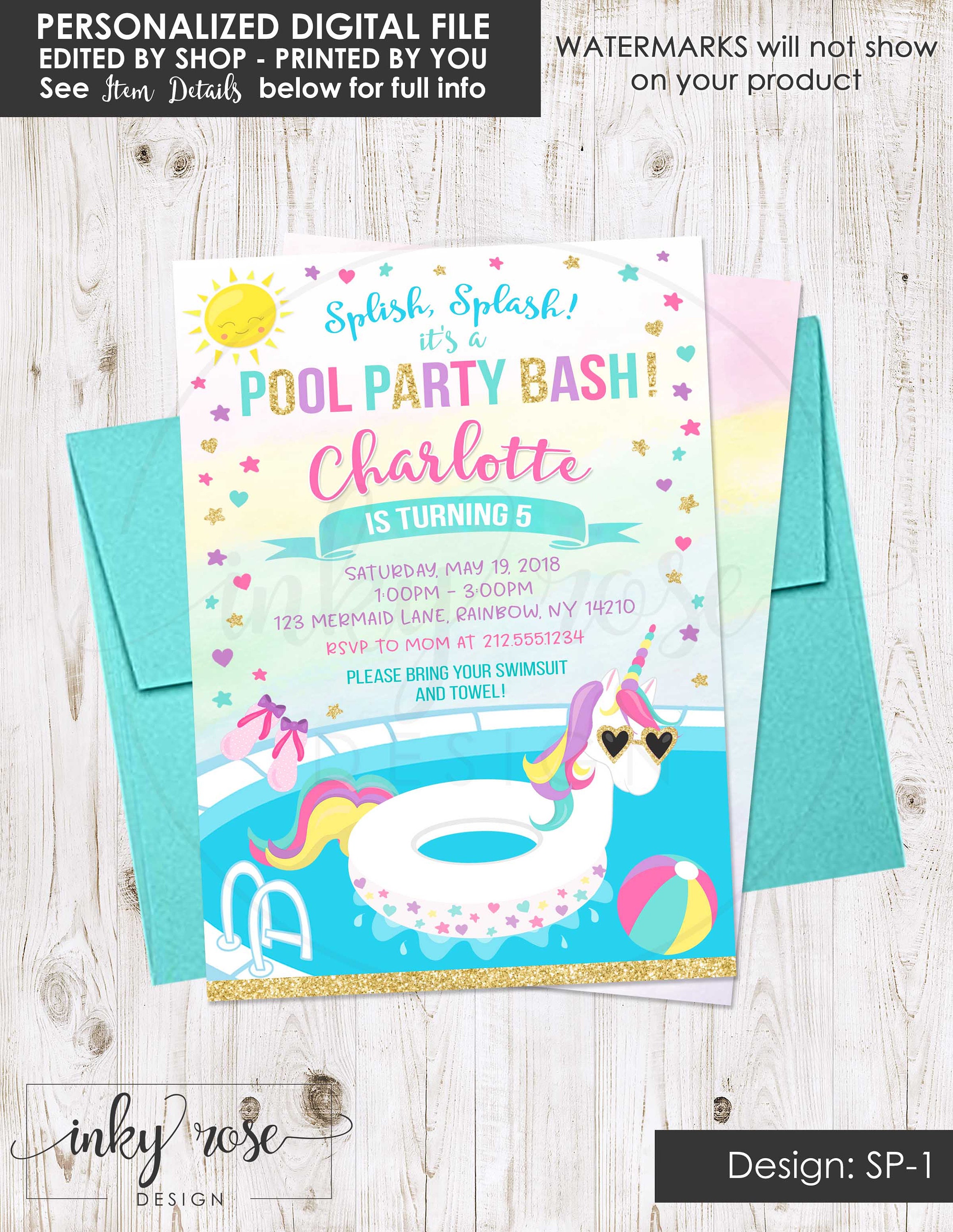 Invitations Summer Birthday Invitation Digital File Splish Splash