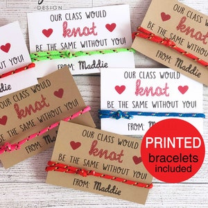 Knot Valentines, PRINTED Friendship Bracelet Valentine's Day Cards for Kids, Teacher Valentine Classroom School Non Candy Free for Girls image 1