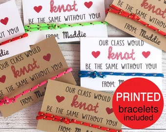 Knot Valentines, PRINTED Friendship Bracelet Valentine&#39;s Day Cards for Kids, Teacher Valentine Classroom School Non Candy Free for Girls