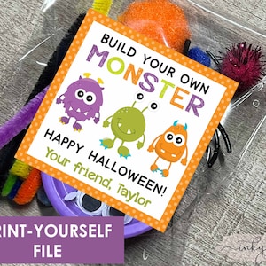 Build A Monster Halloween Favor Tags PRINTABLE Stickers Labels, Halloween Birthday Party Thank You Gift Tags, Classroom Supplies
