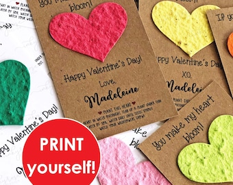 Classroom Valentines Cards, PRINTABLE Non Candy Valentine, School Valentines, Seed Heart  Valentine for Class DIY, Teacher Gift
