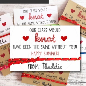 Regali di fine anno scolastico per bambini Braccialetto di amicizia STAMPABILE Carte nodo, insegnante Last Day Classroom Non Candy Summer School's Out Gift