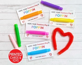 Pop Tube Valentines, PRINTED Valentines Day Cards for Kids, Fidget Valentine Toy Favor for Class, Candy Free,  Preschool Toddler