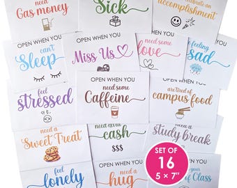 Open When Envelopes College, Set of 16 Open When Cards, Open When Letters College Gifts, Going Away to College Care Package Survival Kit Off