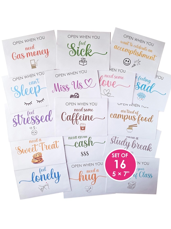 Open When Envelopes College, Set of 16 Open When Cards, Open When Letters College Gifts, Going Away to College Care Package Survival Kit Off