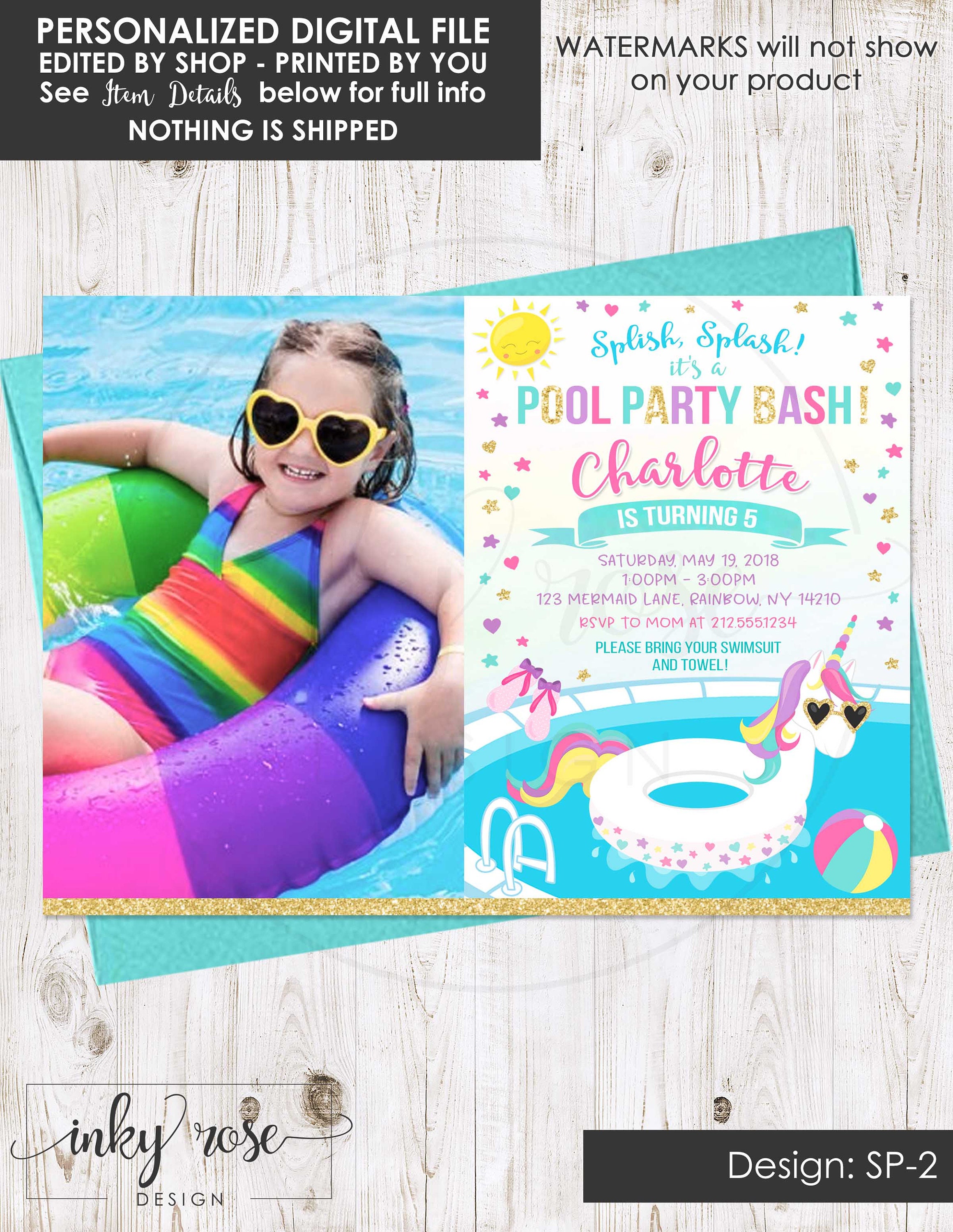 Invitations Summer Birthday Invitation Digital File Splish Splash