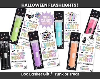 Halloween Flashlight Party Favors, Boo Basket Gift, Non Candy Favors, Trunk or Treat Handouts, Personalized Classroom Student Class Exchange