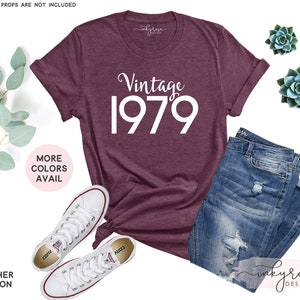 Birth Year Shirt 1979, Retro 1979 T-Shirt, 1979 Birthday Gift for Him or Her, Ready to Ship Graphic Tee, Unisex Shirt Heather Maroon