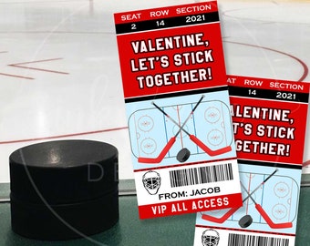 Hockey Valentine Cards, Personalized Kids Valentine's Day Card, PRINTABLE Hockey Ticket Valentines Sports, Classroom School Boys Candy Free