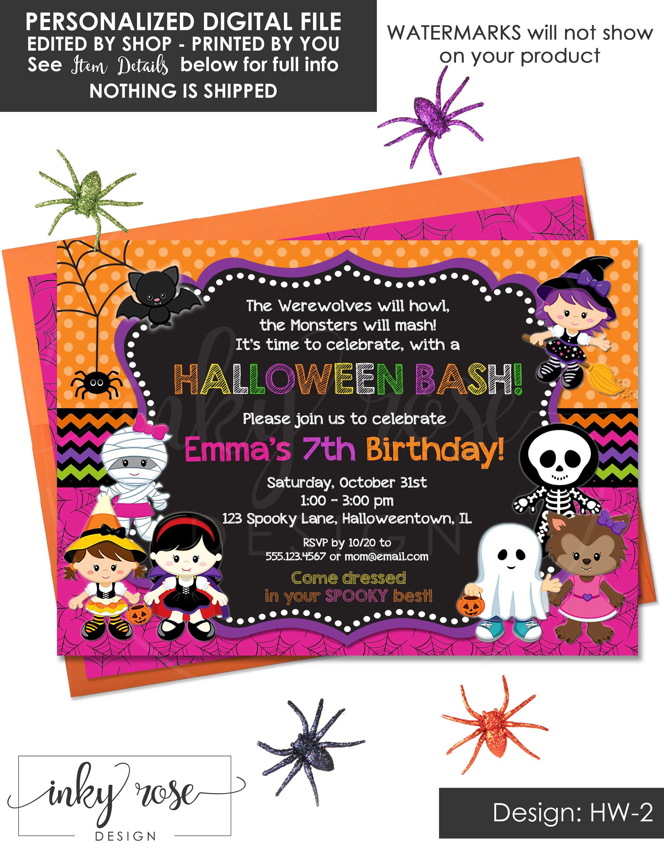 Printable or Printed Halloween Birthday Invitation,Witch Invitation ...