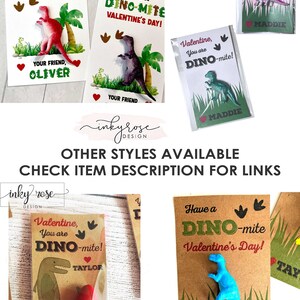 Dinosaur Valentine Cards, PRINTED Dino-mite Valentines for Boys Kids, Classroom Valentine's Day Card Toy Class School Non Candy Dinomite image 3