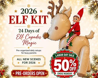 24 Day Elf Kit 2026, Christmas Elf Activity Kit with Elf Props & Accessories, 7 12 28 Days of Elf Scenes and Holiday Elf Activities for Kids