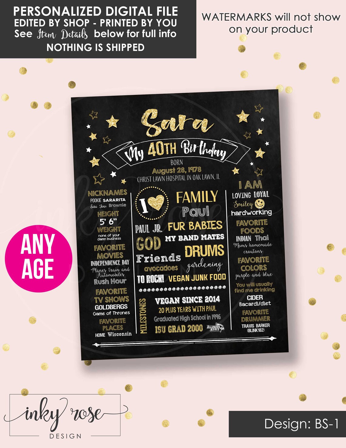 40th Birthday Decoration PRINTABLE Sign Gift for Women or Men - Etsy