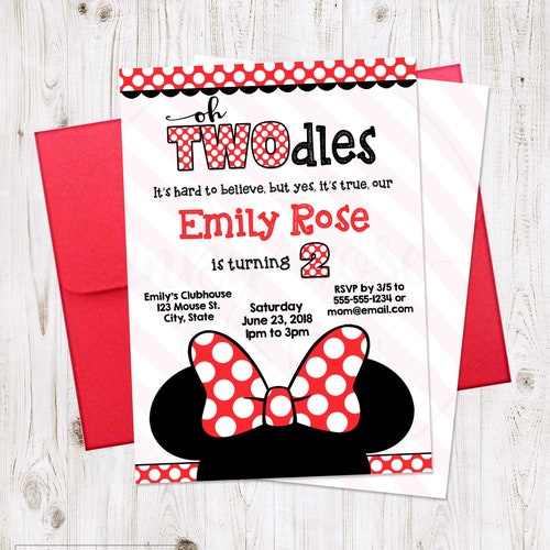 Minnie Mouse 2nd Birthday Invitations Printable Girls Party Etsy