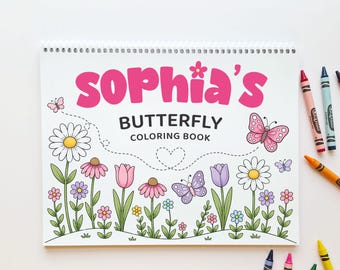 Personalized Coloring Book, Girls Coloring Book With Name, Custom Butterfly Book, Birthday Gift, Party Favor