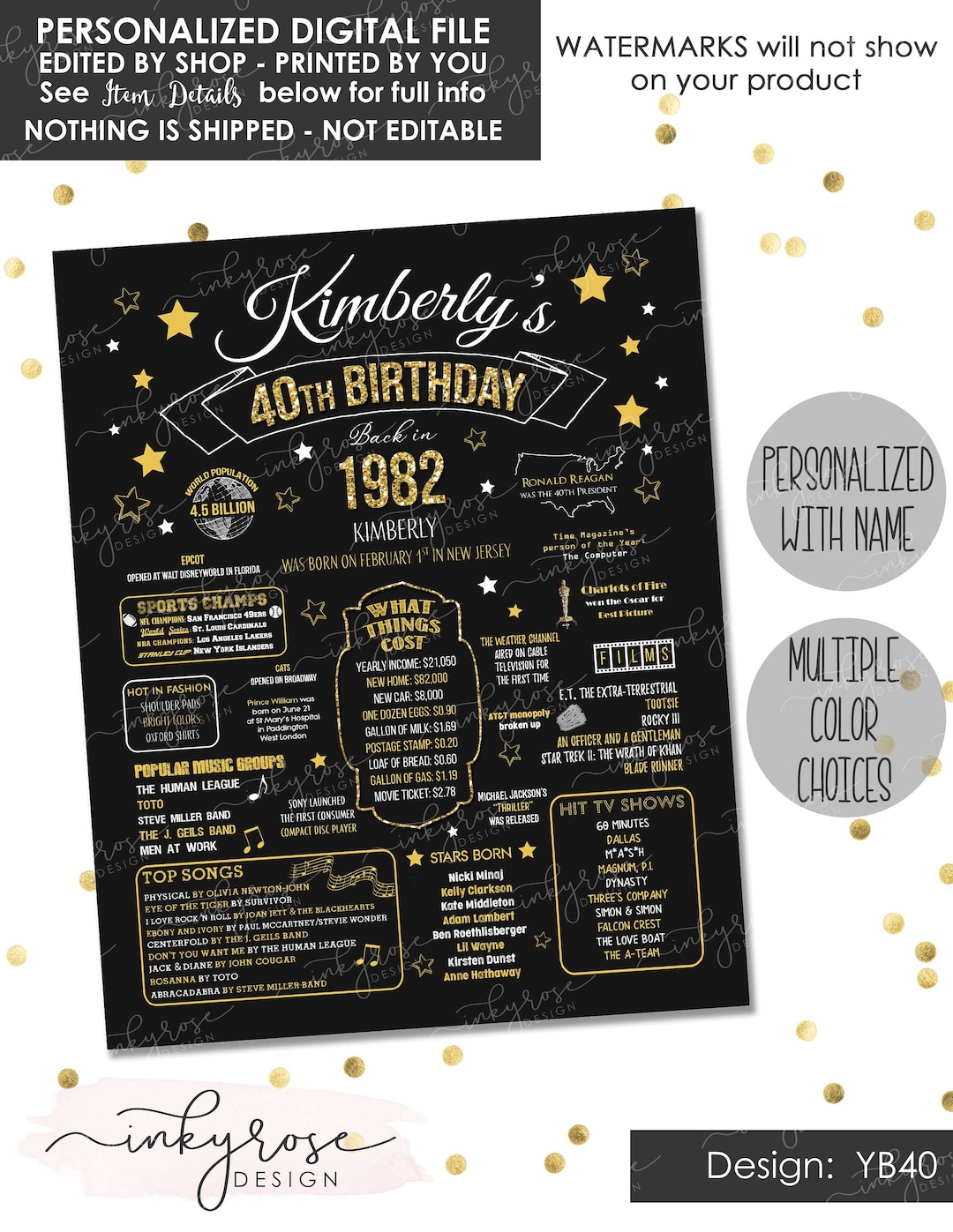 40th Birthday Party Decorations PRINTABLE Sign, Fortieth 40th Birthday ...