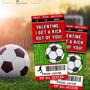 Fußball-Valentinstagskarten, personalisierte Kinder-Valentinstagskarte, DRUCKBARE Fußballticket-Valentinstag-Sportklassenzimmer-Schule für Jungen oder Mädchen