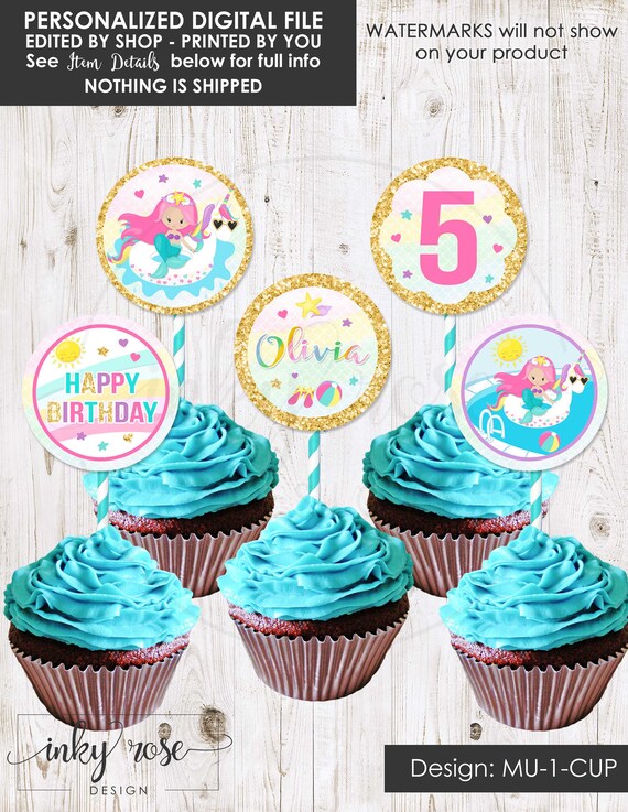 Unicorn Mermaid Pool Party Cupcake Toppers Printable Mermaid Etsy Unicorn Mermaid Pool Party Cupcake Toppers Printable Mermaid Etsy