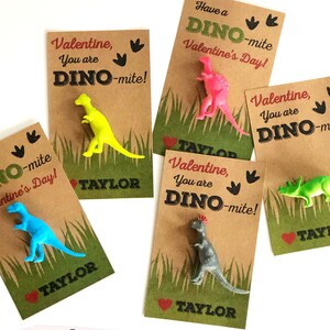 Dinosaur Valentine Cards, PRINTED Dino-mite Valentines for Boys Kids, Classroom Valentine's Day Card Toy Class School Non Candy Dinomite image 9