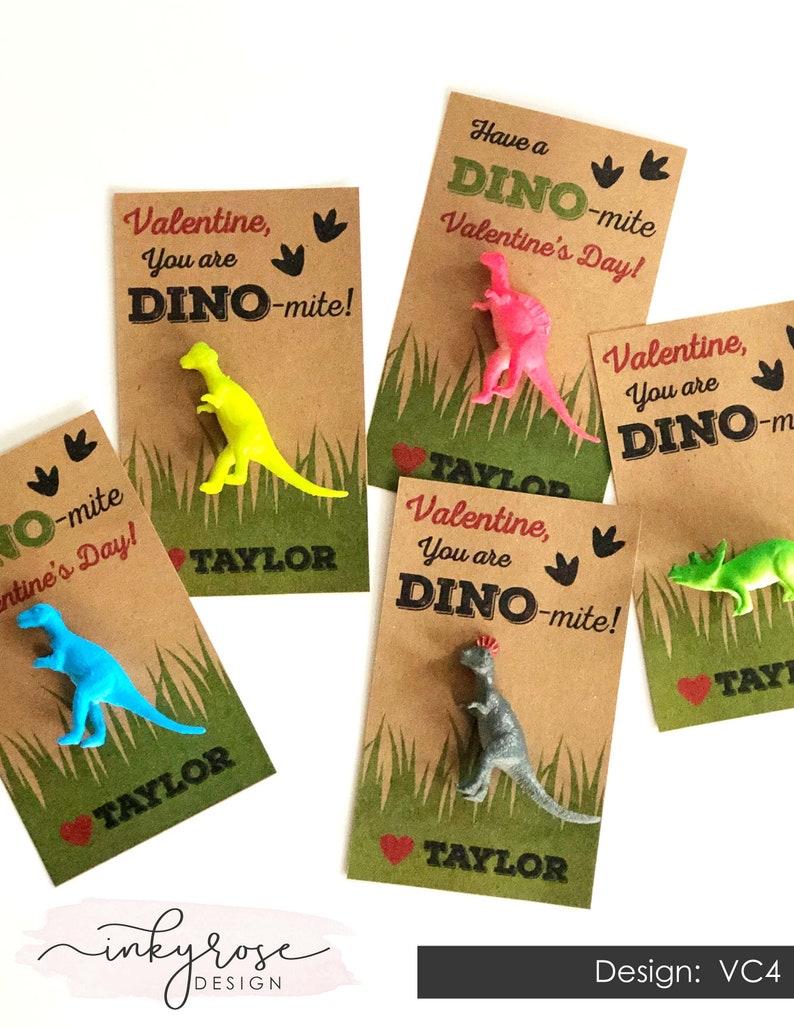 Dinosaur Valentine Cards, PRINTED Dino-mite Valentines for Boys Kids, Classroom Valentine's Day Card Toy Class School Non Candy Dinomite image 9