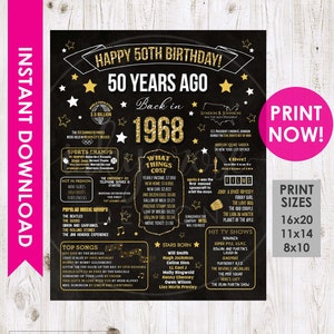 50th Birthday Party Decorations PRINTABLE Sign, 50th Birthday Gift for ...