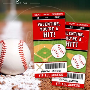 Tarjetas de San Valentín de béisbol, tarjeta de San Valentín personalizada para niños, tarjetas de San Valentín con boletos de béisbol para imprimir, niños de la escuela del aula de deportes