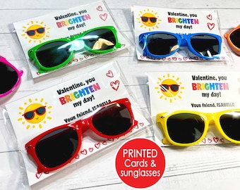 Sunglasses Valentines Day Cards, PRINTED Valentine Sunglasses Favor for Kids, Classroom Exchange, School Gift Class Non Candy Free