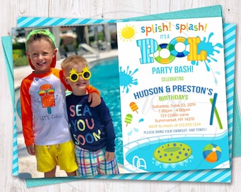 Pool Party Birthday Invitation Boy with Picture PRINTABLE, Pool Party Bash Swimming Invitation, Swim Invite, Party Supplies, Summer Beach