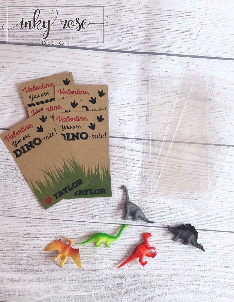 Dinosaur Valentine Cards, PRINTED Dino-mite Valentines for Boys Kids, Classroom Valentine's Day Card Toy Class School Non Candy Dinomite image 6