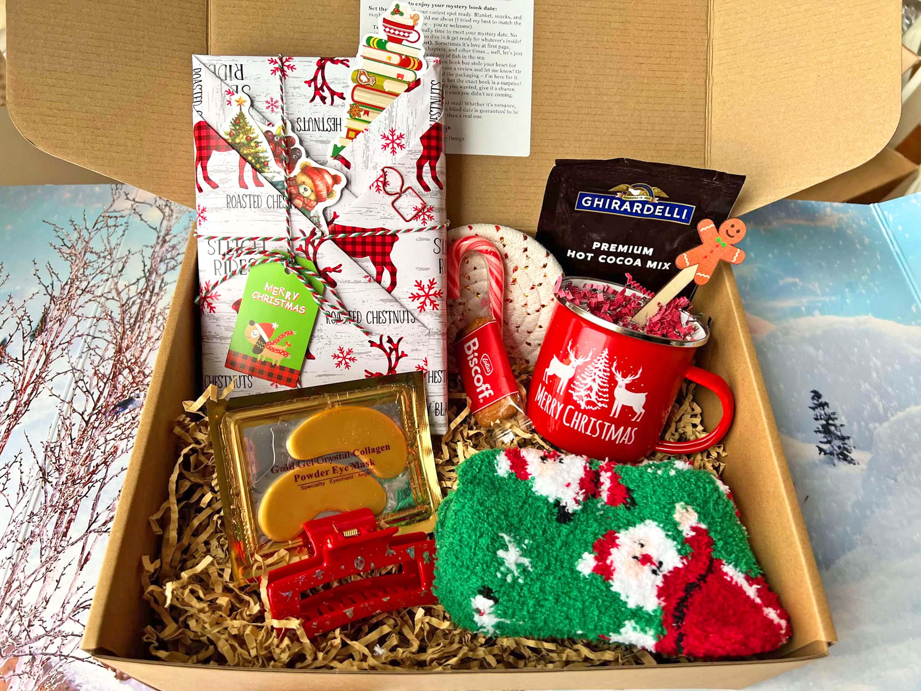 Christmas Blind Date with a Book Box, Christmas Book Gift, Book Lover Bundle Bookworm, Mystery Bookish Gifts for Reader, Romance Thriller