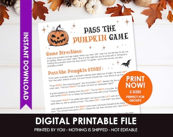 Pass the Pumpkin Game Halloween Printable, Halloween Party Games for Kids & Adults, Halloween Birthday Party Printable, Left and Right Game