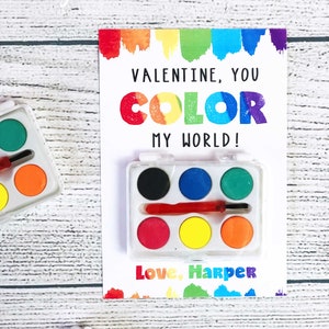 Valentijnskaarten voor kinderen, AFDRUKBARE Color My World Valentines, Valentijnsdagkaart voor aquarelverf, klasdocent zonder snoep