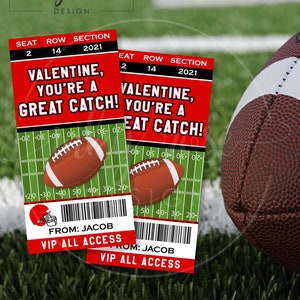 Football Valentine Cards, Personalized Kids Valentine's Day Card, PRINTABLE Football Ticket Valentines Sports, Classroom Class School Boys
